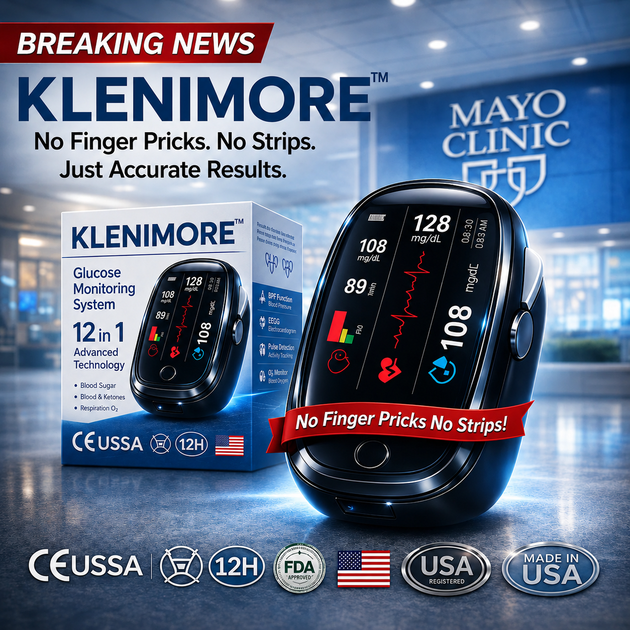 🔥Final 1 Hours : Only Limited Stock Left🏆KLENIMORE™ Non-Invasive Blood Glucose Meter 99.9% Accuracy （Mayo Clinic Recommended）